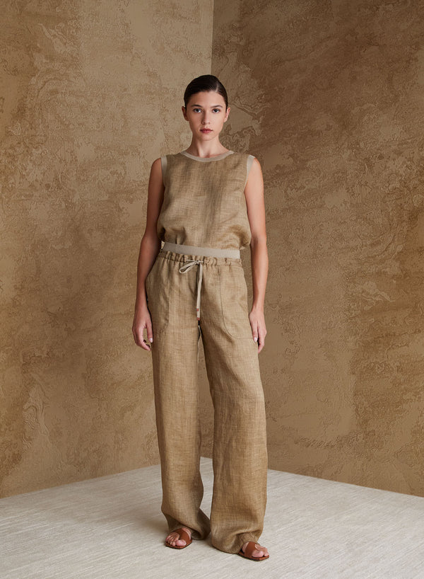 PANTALONI A GAMBA LARGA IN TWILL DI RAMIE