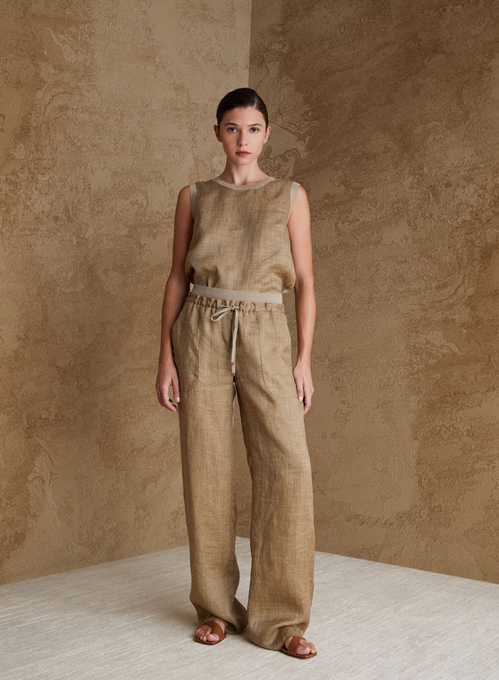 PANTALONI A GAMBA LARGA IN TWILL DI RAMIE