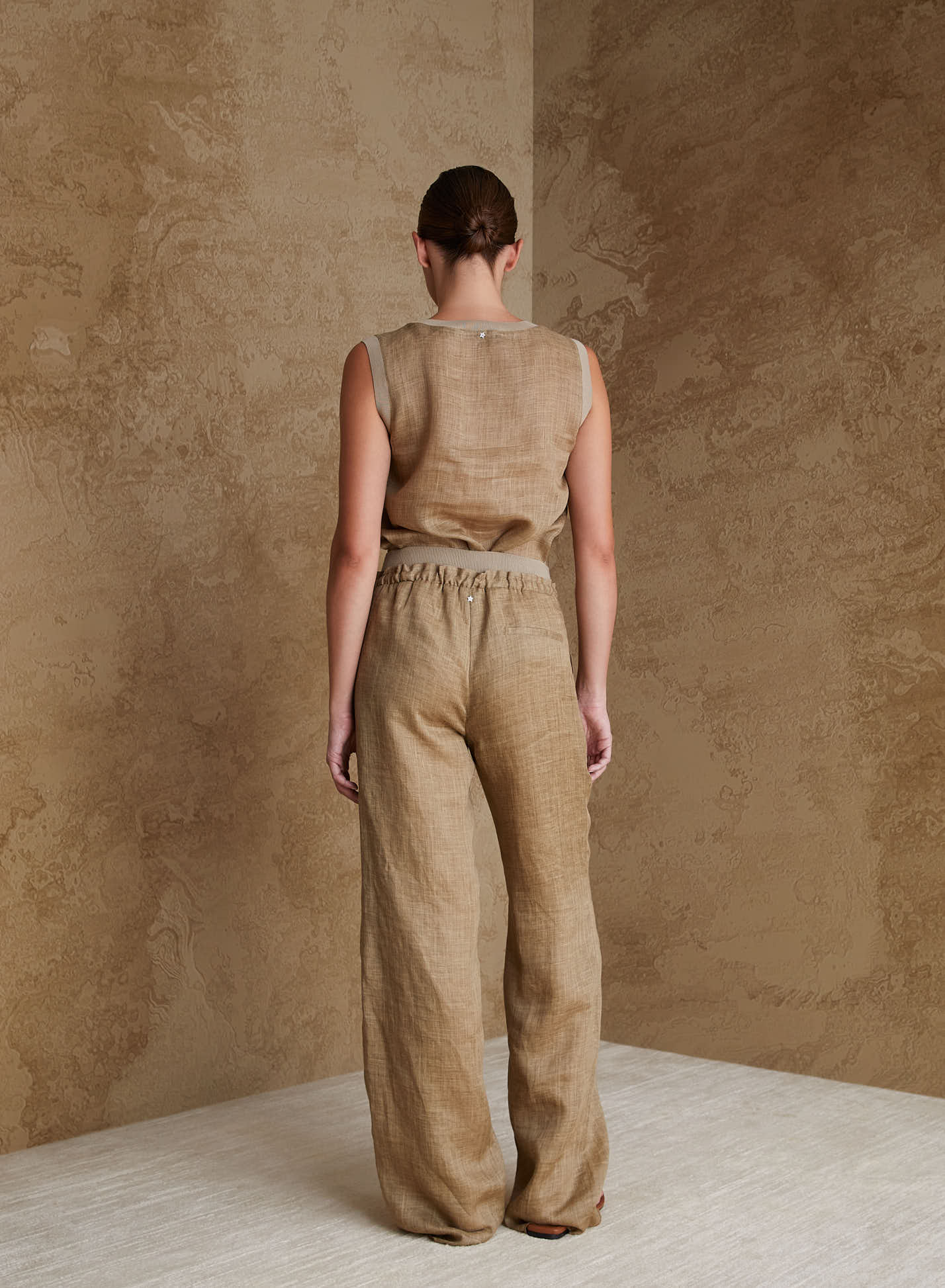 PANTALONI A GAMBA LARGA IN TWILL DI RAMIE