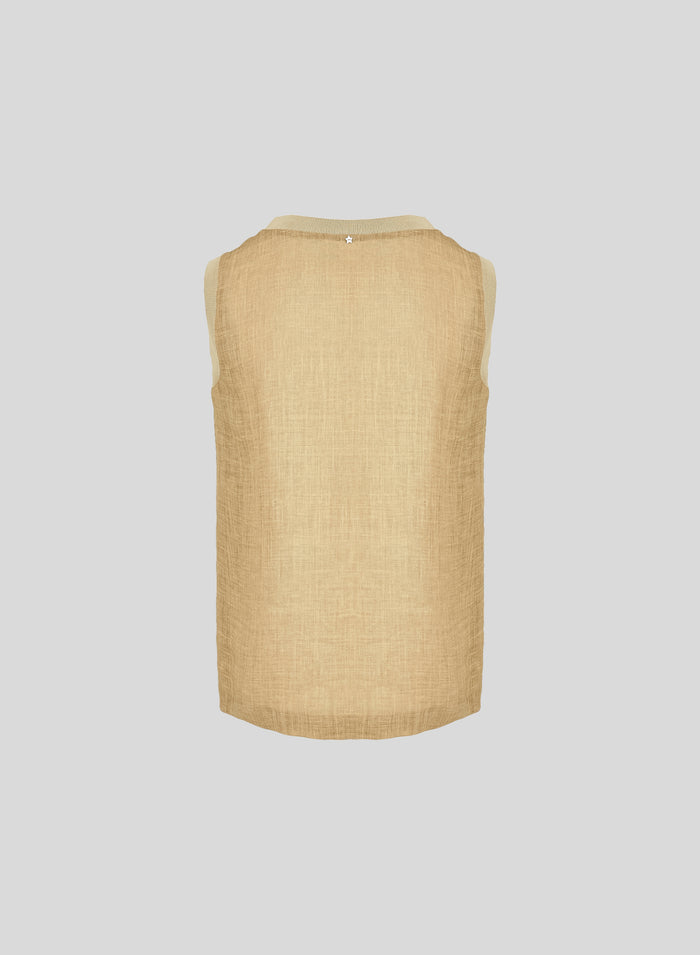 TOP SMANICATO IN TWILL DI RAMIE
