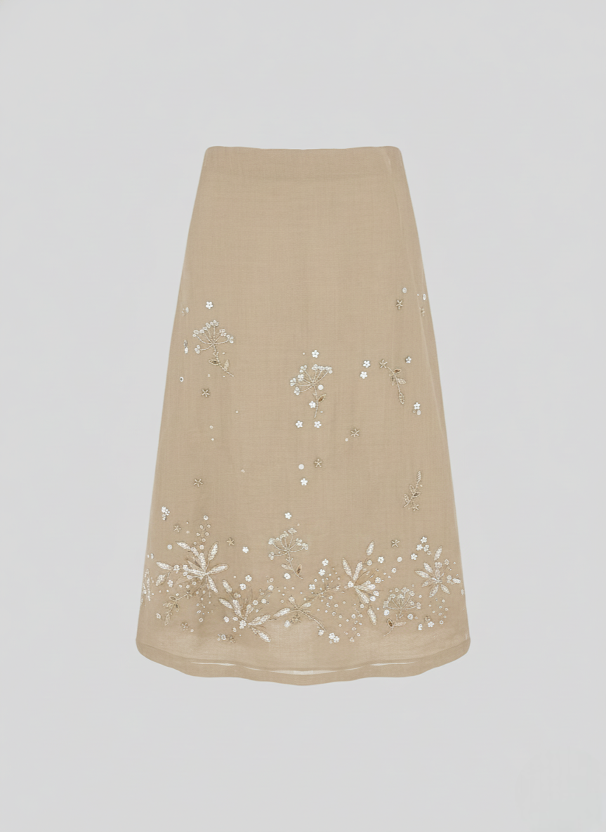 EMBROIDERED RAMIE MIDI SKIRT