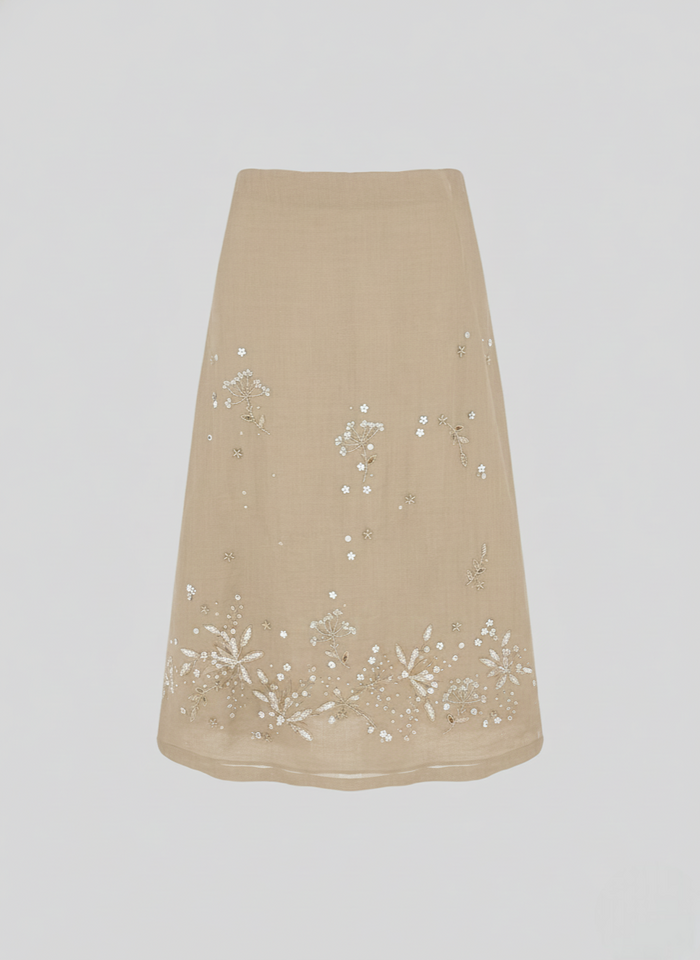 EMBROIDERED RAMIE MIDI SKIRT