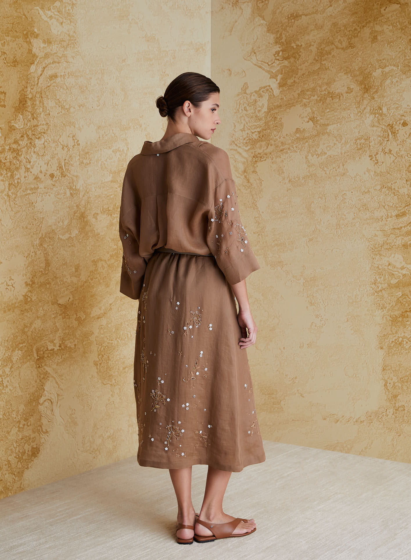 EMBROIDERED RAMIE LONGUETTE SKIRT