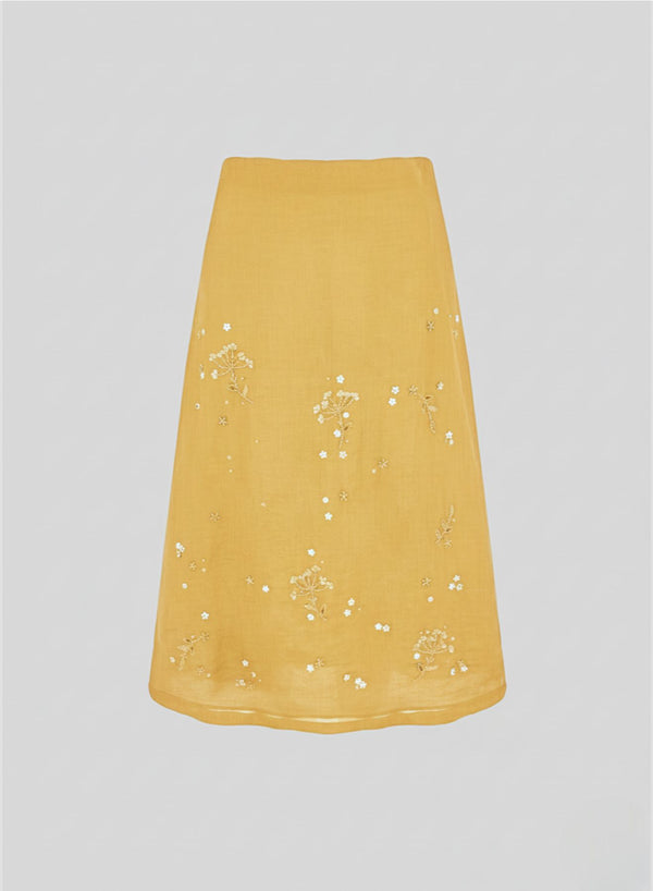 EMBROIDERED RAMIE MIDI SKIRT