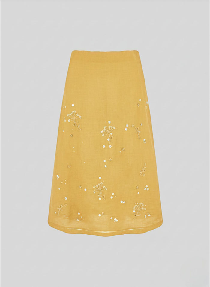EMBROIDERED RAMIE MIDI SKIRT