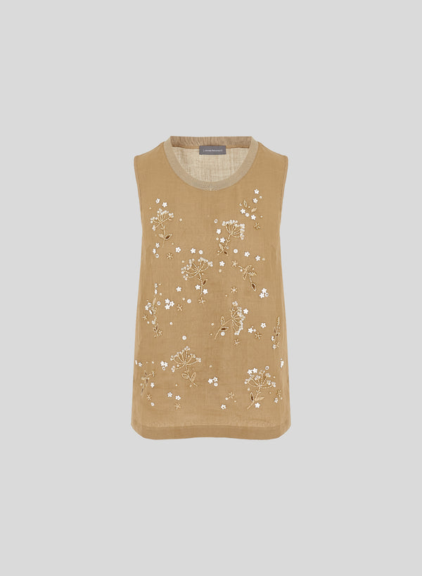 EMBROIDERED RAMIE SLEEVELESS TOP