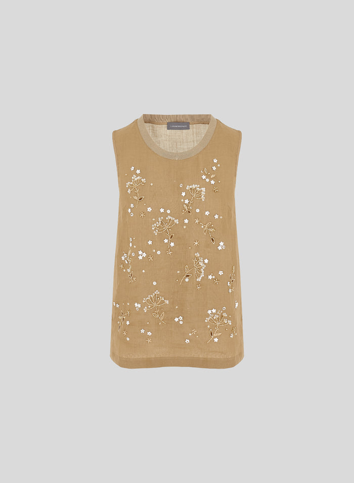 EMBROIDERED RAMIE SLEEVELESS TOP