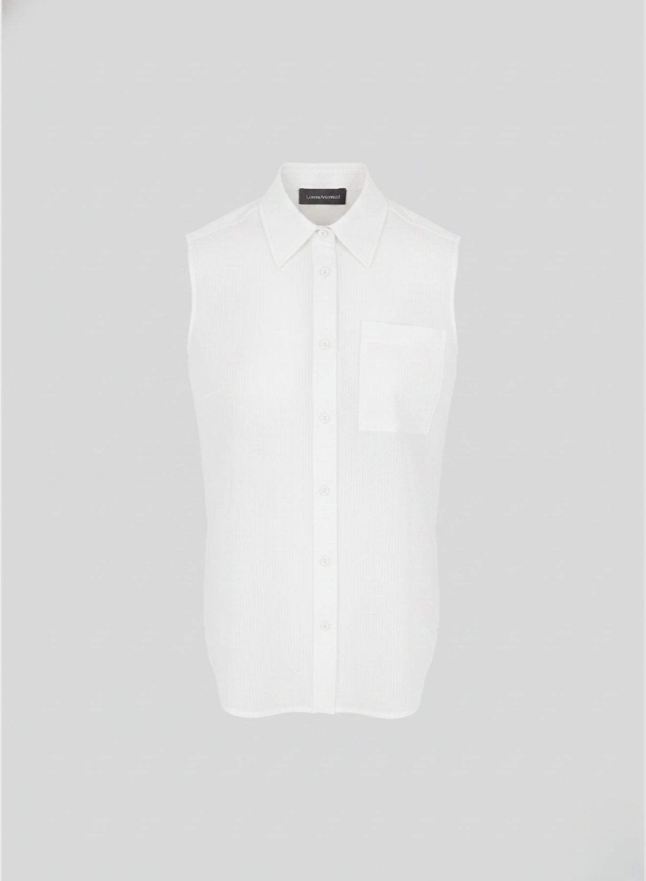 SLEEVELESS SHIRT IN COTTON, SILK, AND VISCOSE SEERSUCKER