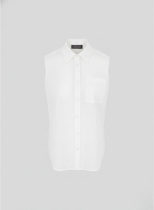 SLEEVELESS SHIRT IN COTTON, SILK, AND VISCOSE SEERSUCKER