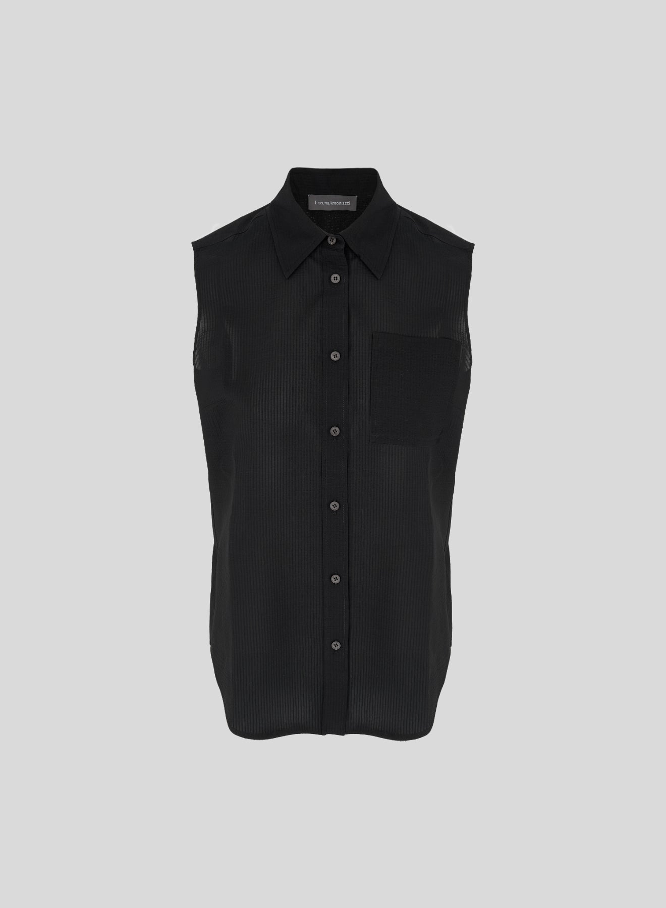 SLEEVELESS SHIRT IN COTTON, SILK, AND VISCOSE SEERSUCKER