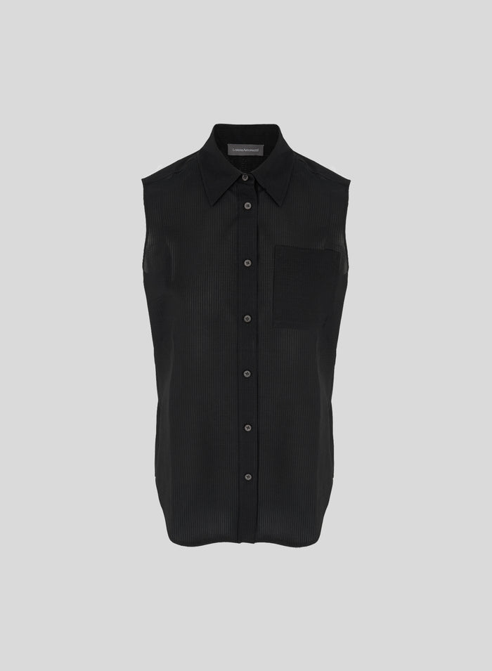 SLEEVELESS SHIRT IN COTTON, SILK, AND VISCOSE SEERSUCKER