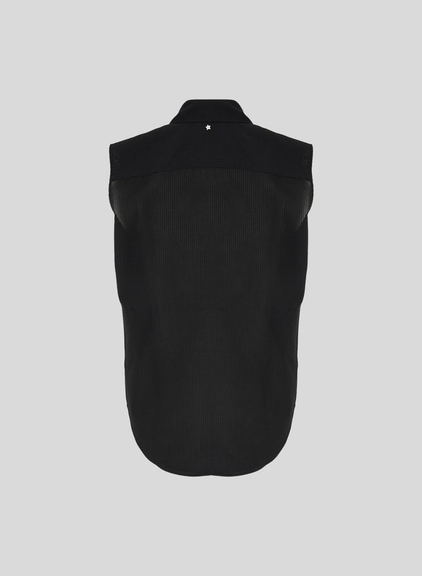 SLEEVELESS SHIRT IN COTTON, SILK, AND VISCOSE SEERSUCKER