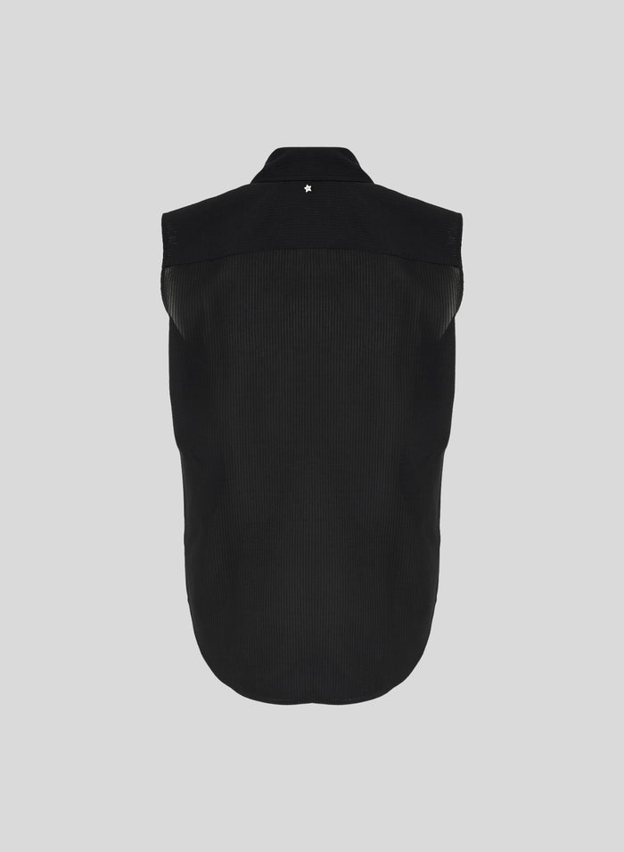 SLEEVELESS SHIRT IN COTTON, SILK, AND VISCOSE SEERSUCKER