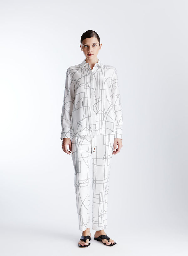 JOGGERS IN TWILL DI SETA CON DISEGNO GEOMETRICO A STELLA