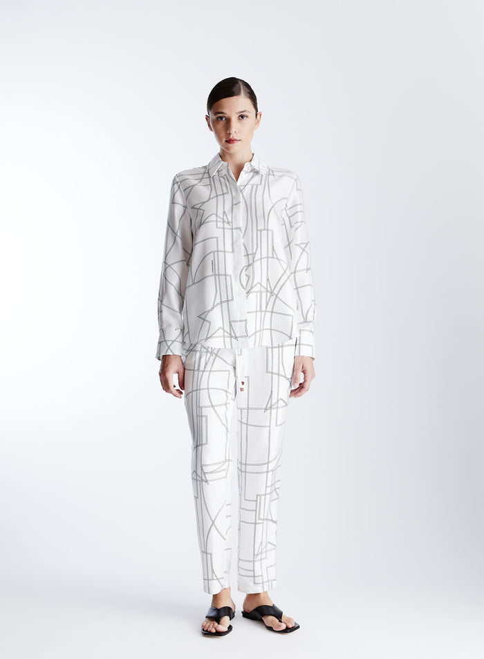 SILK TWILL SHIRT WITH GEOMETRIC STAR DESIGN