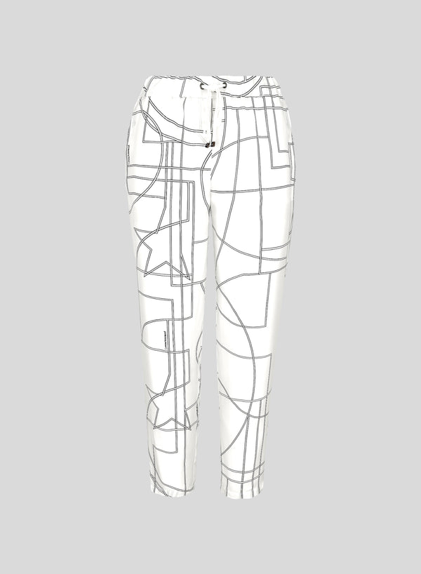 JOGGERS IN TWILL DI SETA CON DISEGNO GEOMETRICO A STELLA