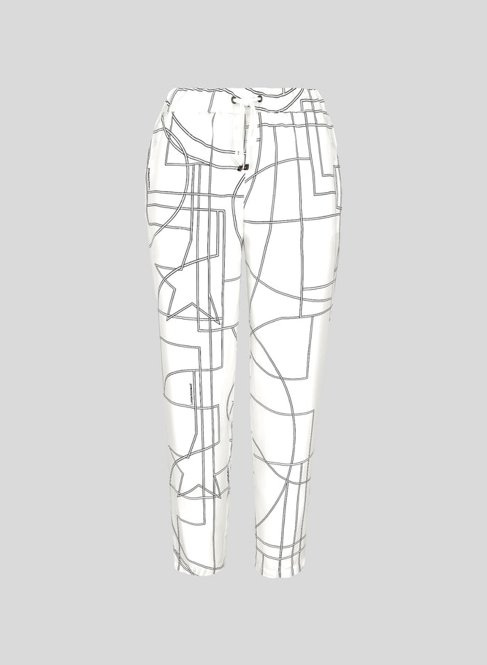 JOGGERS IN TWILL DI SETA CON DISEGNO GEOMETRICO A STELLA