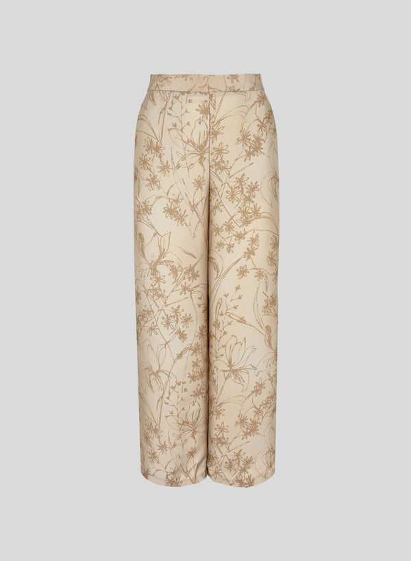 FLUID WIDE-LEG SILK PANTS WITH FLORAL PRINT