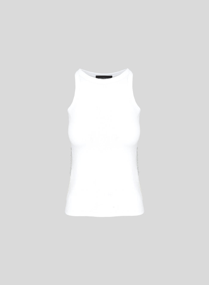 COTTON JERSEY TOP WITH LACE INSERTS