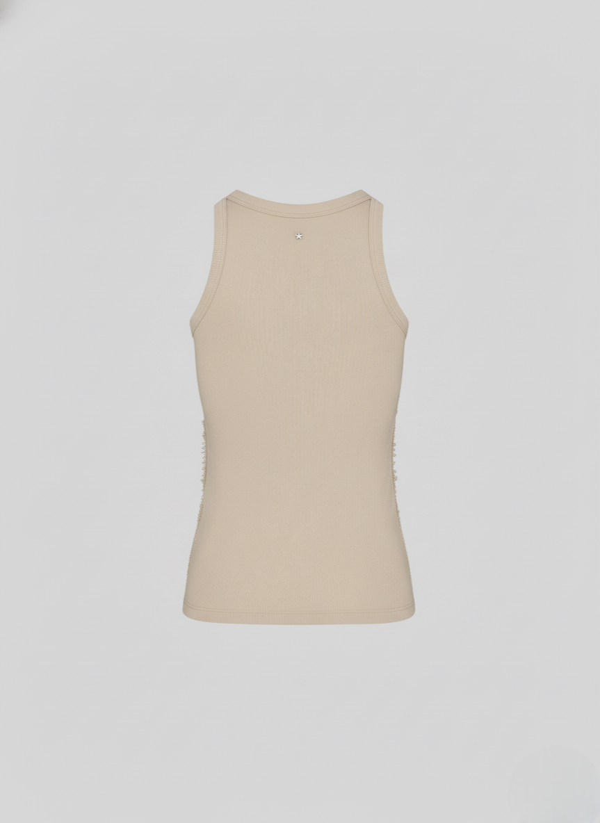 COTTON JERSEY TOP WITH LACE INSERTS