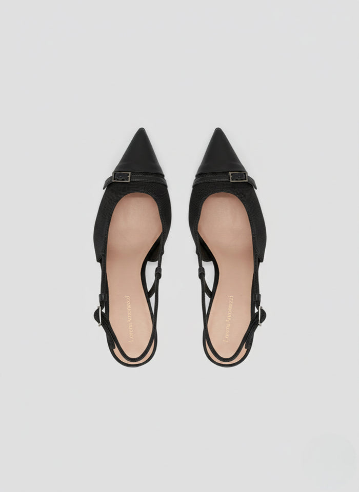 LEATHER AND CANVAS POINTED SLINGBACK