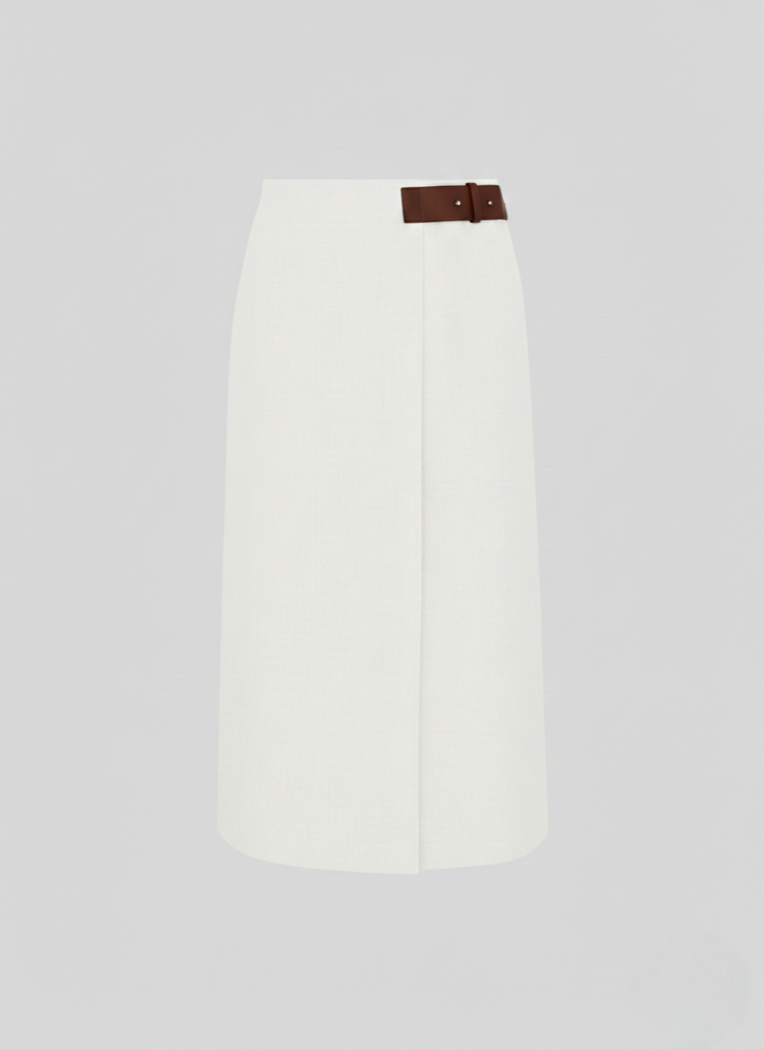 STRETCH LINEN AND VISCOSE MIDI WRAP SKIRT