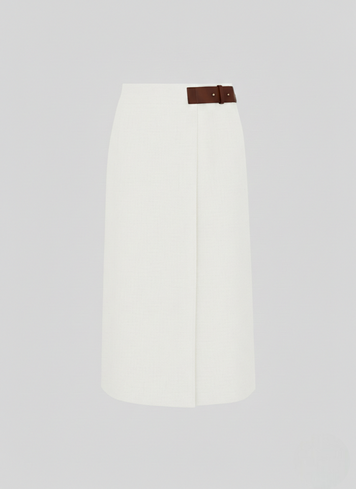 STRETCH LINEN AND VISCOSE MIDI WRAP SKIRT