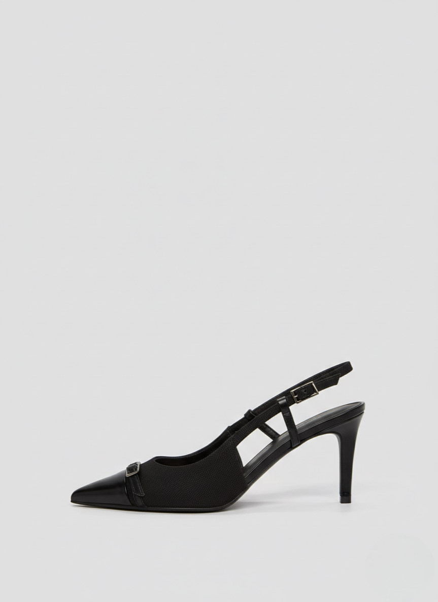 LEATHER AND CANVAS POINTED SLINGBACK