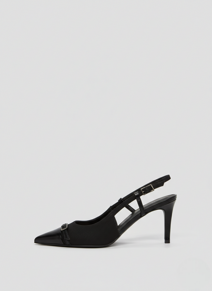 LEATHER AND CANVAS POINTED SLINGBACK