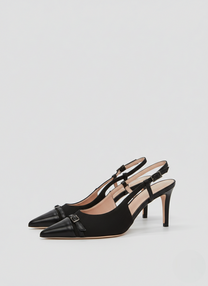 LEATHER AND CANVAS POINTED SLINGBACK