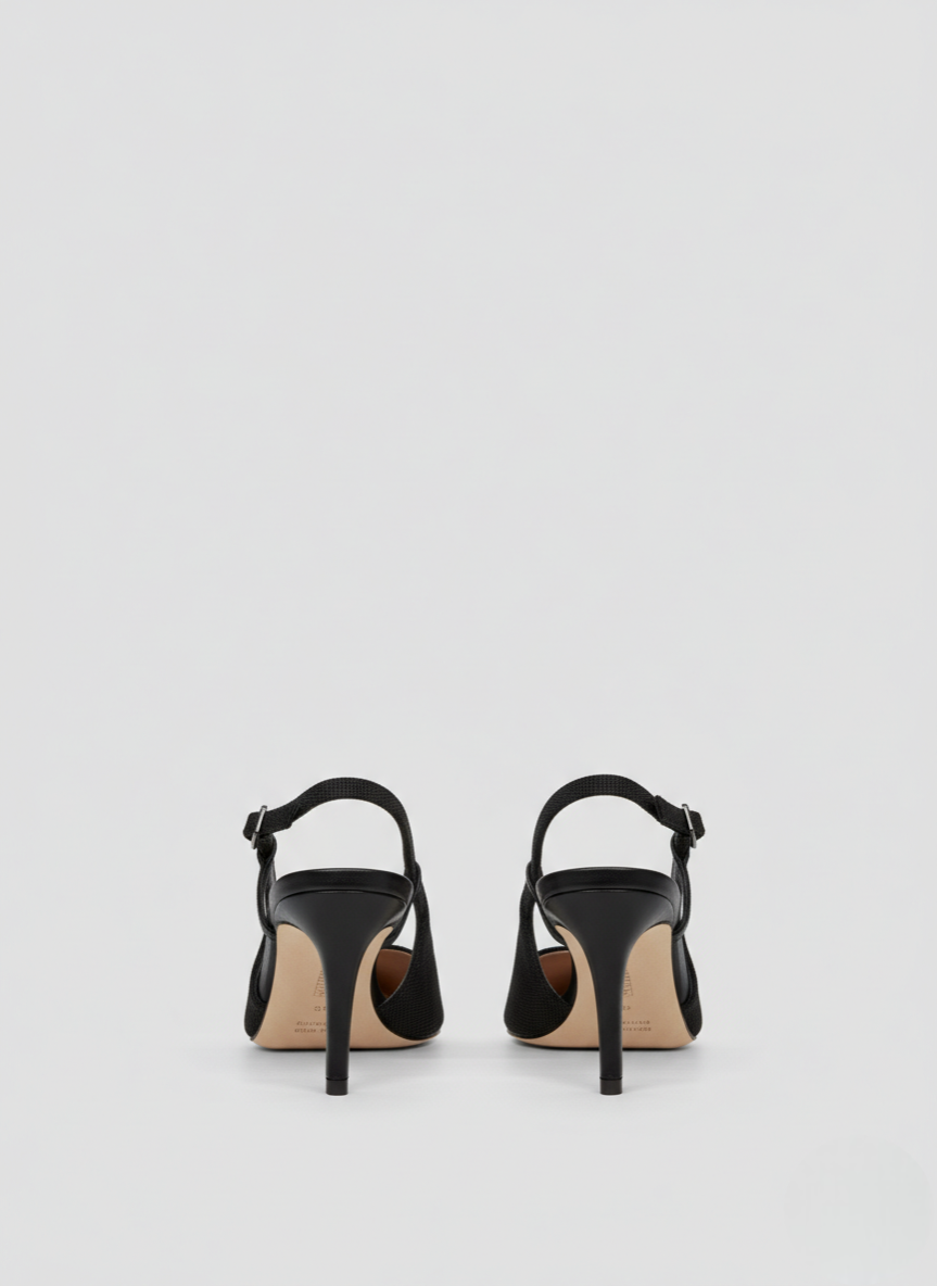 LEATHER AND CANVAS POINTED SLINGBACK