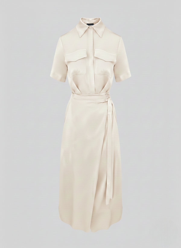 SILK BLEND TWILL CHEMISIER WRAP DRESS