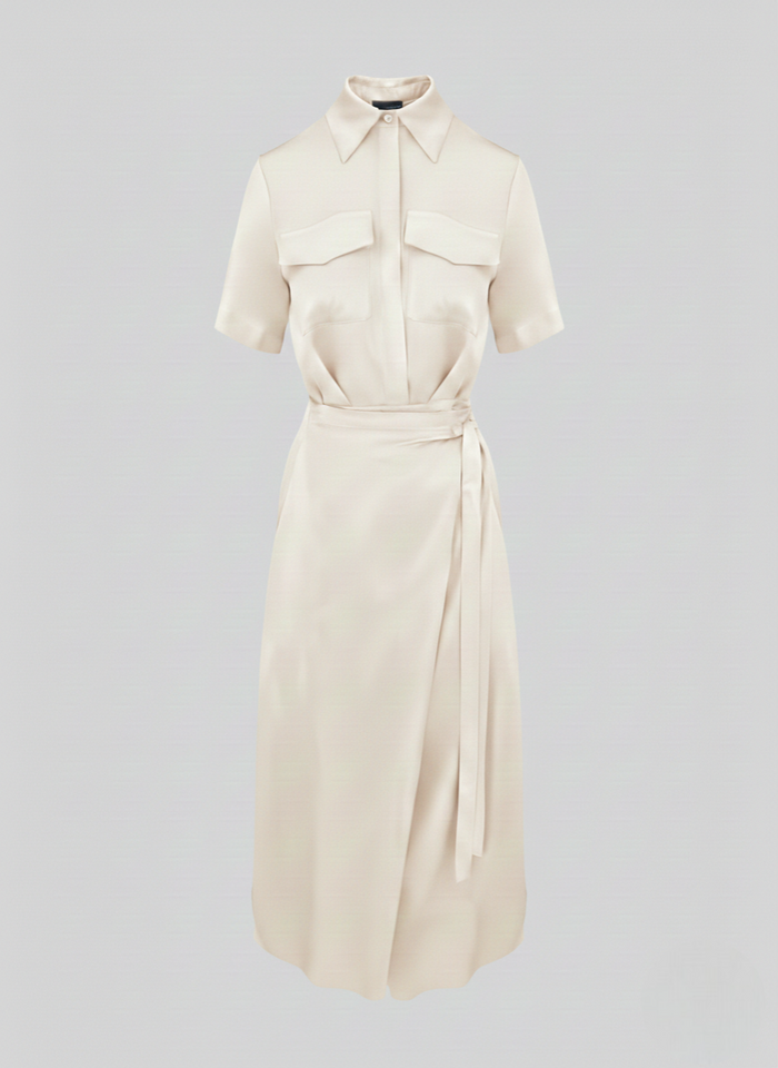 SILK BLEND TWILL CHEMISIER WRAP DRESS