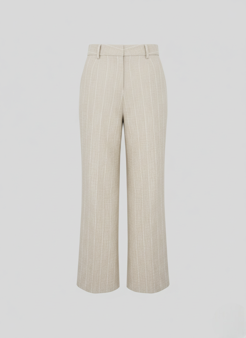 LINEN BLEND PANTS WITH SEQUINS PINSTRIPES