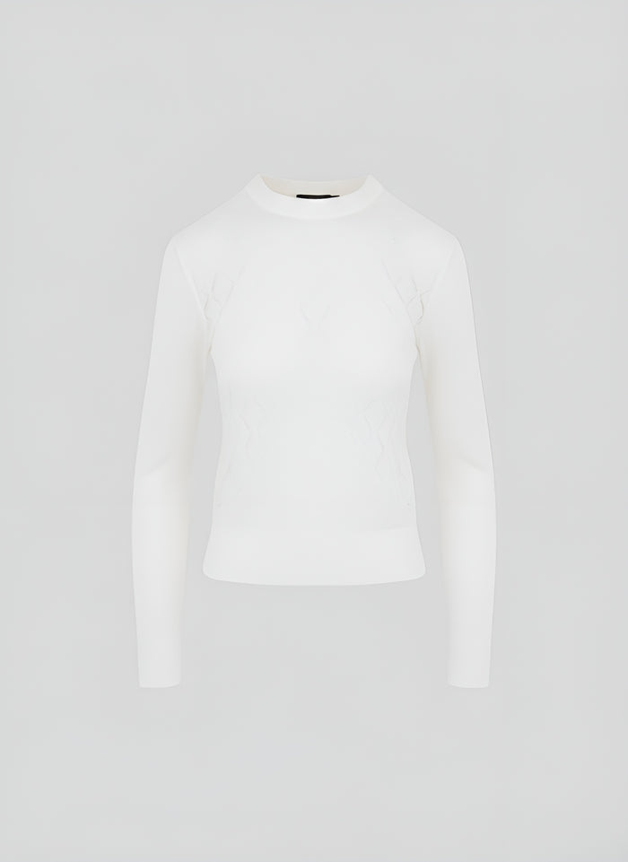 COTTON SWEATER WITH FRINGED RHOMBUS PATTERN