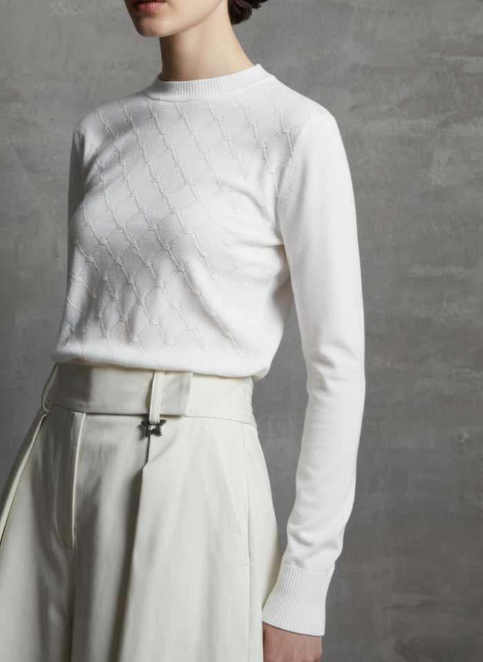 COTTON SWEATER WITH FRINGED RHOMBUS PATTERN