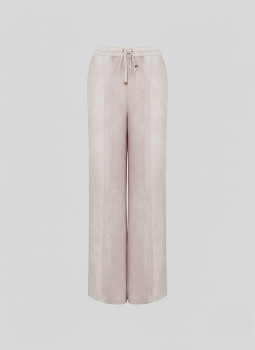 SILK AND COTTON BLEND TWILL PRINTED PANTS