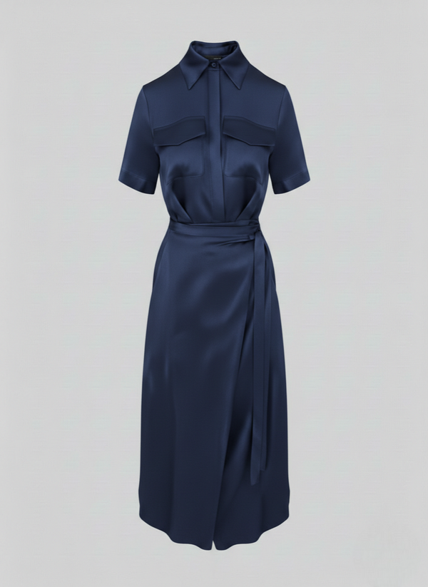 SILK BLEND TWILL CHEMISIER WRAP DRESS