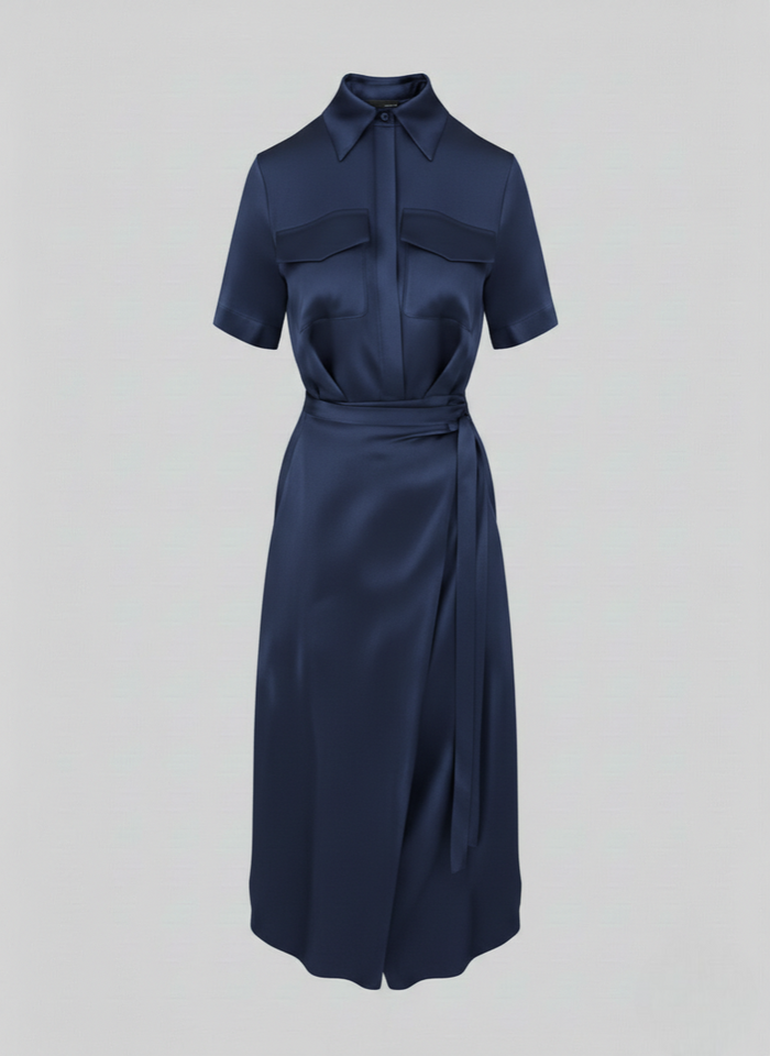 SILK BLEND TWILL CHEMISIER WRAP DRESS