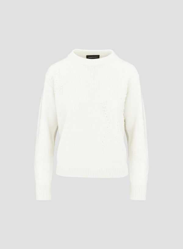 WOOL, CASHMERE AND SILK CREW NECK SWEATER WITH JACQUARD STARS PATTERN 