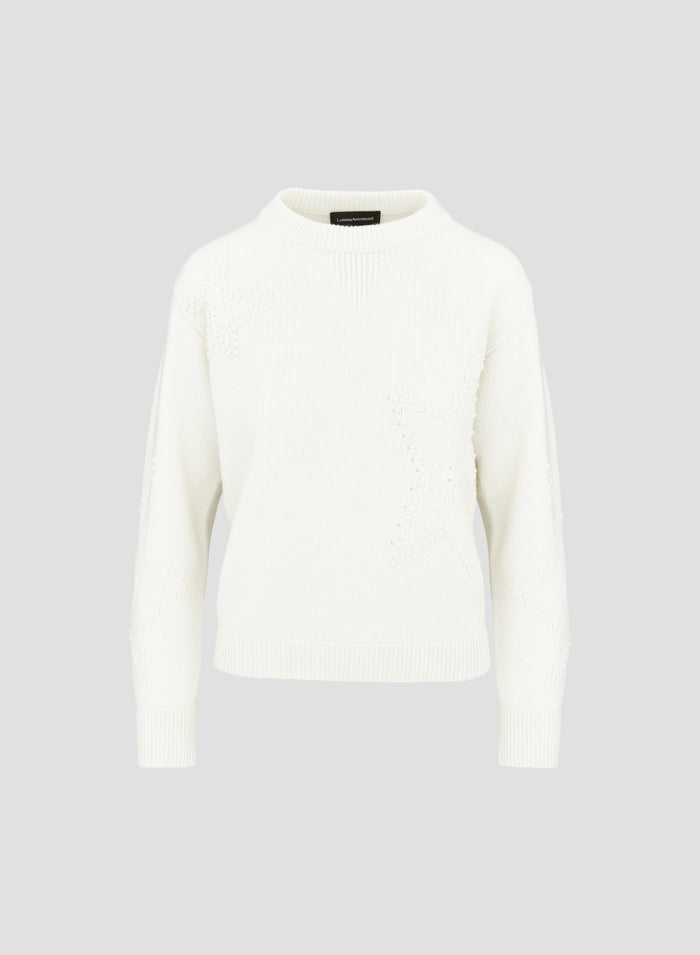 WOOL, CASHMERE AND SILK CREW NECK SWEATER WITH JACQUARD STARS PATTERN 
