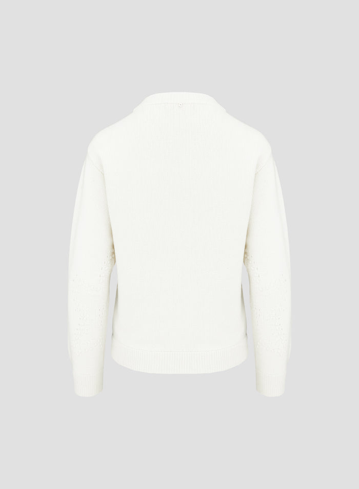WOOL, CASHMERE AND SILK CREW NECK SWEATER WITH JACQUARD STARS PATTERN 