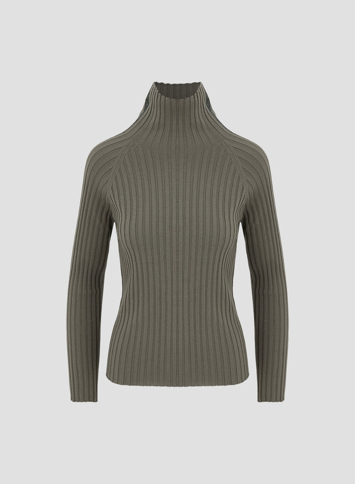 RIBBED KNIT TURTLENECK SWEATER WITH LUREX DETAIL