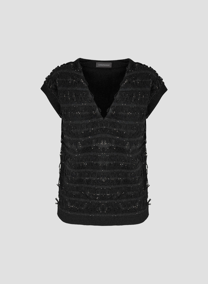 WOOL AND SEQUINS FRINGED KNIT VEST
