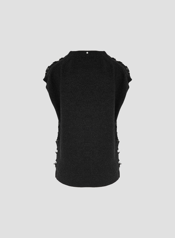 WOOL AND SEQUINS FRINGED KNIT VEST