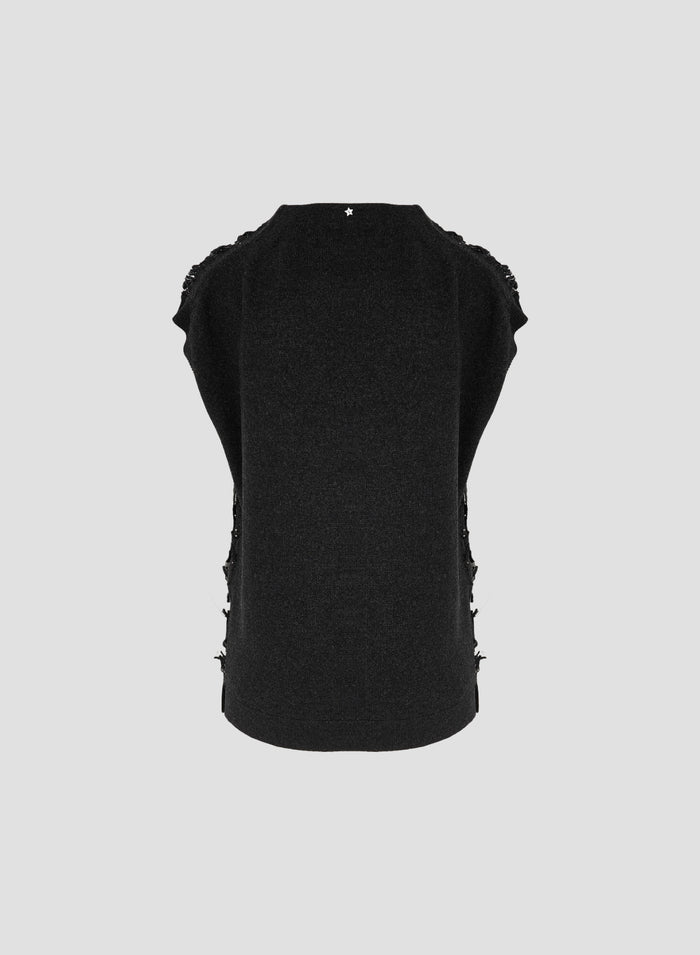 WOOL AND SEQUINS FRINGED KNIT VEST