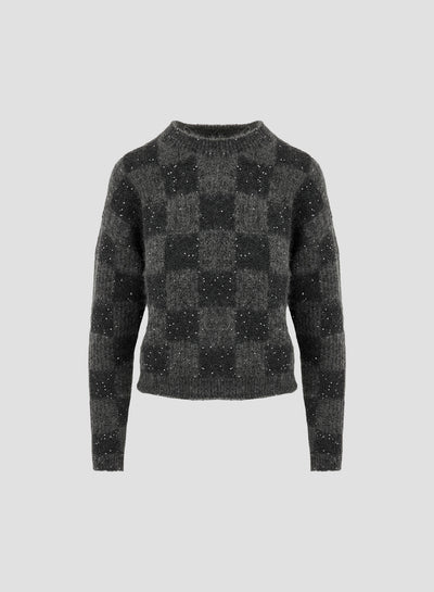 MOHAIR WOOL CHECK SWEATER WITH SEQUINS INSERT