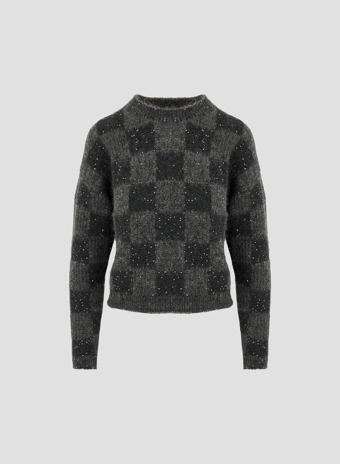 MOHAIR WOOL CHECK SWEATER WITH SEQUINS INSERT