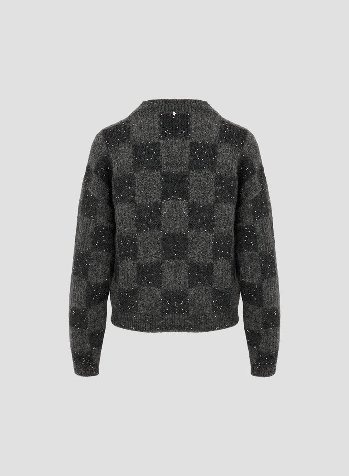 MOHAIR WOOL CHECK SWEATER WITH SEQUINS INSERT