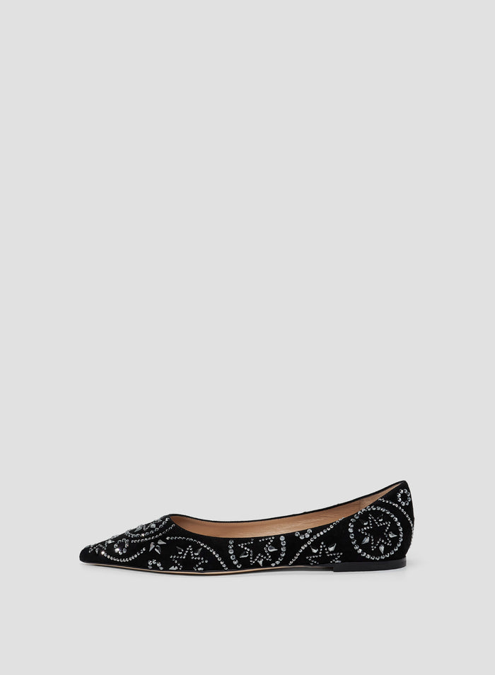 SUEDE AND CRYSTALS BALLERINA SHOES
